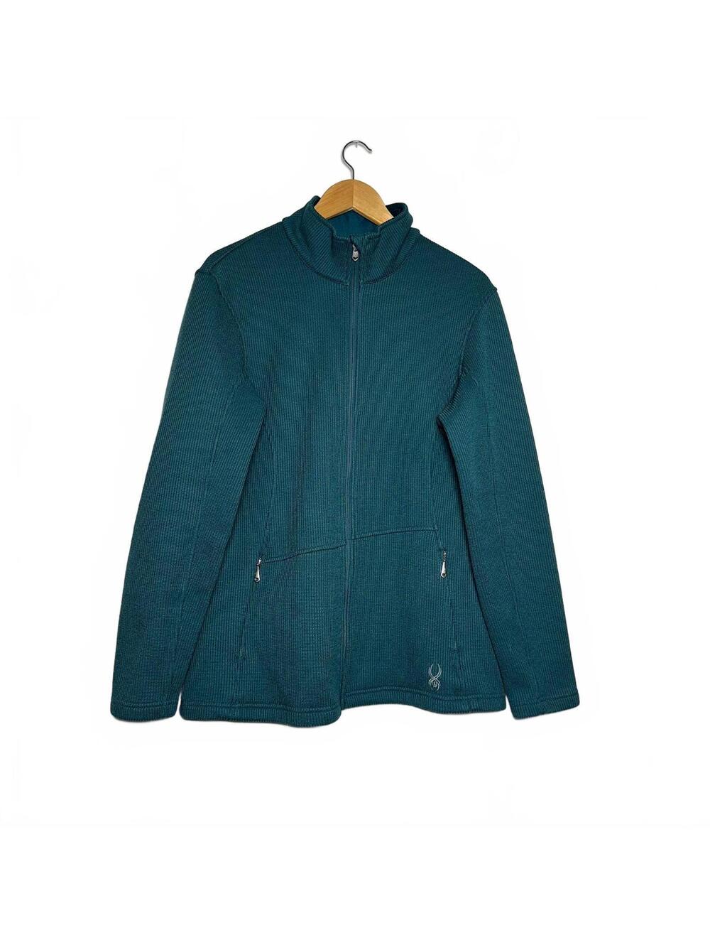 Spyder Core Sweater Jacket XXL Teal Ribbed Knit Full Zip Fleece - Picture 2 of 9